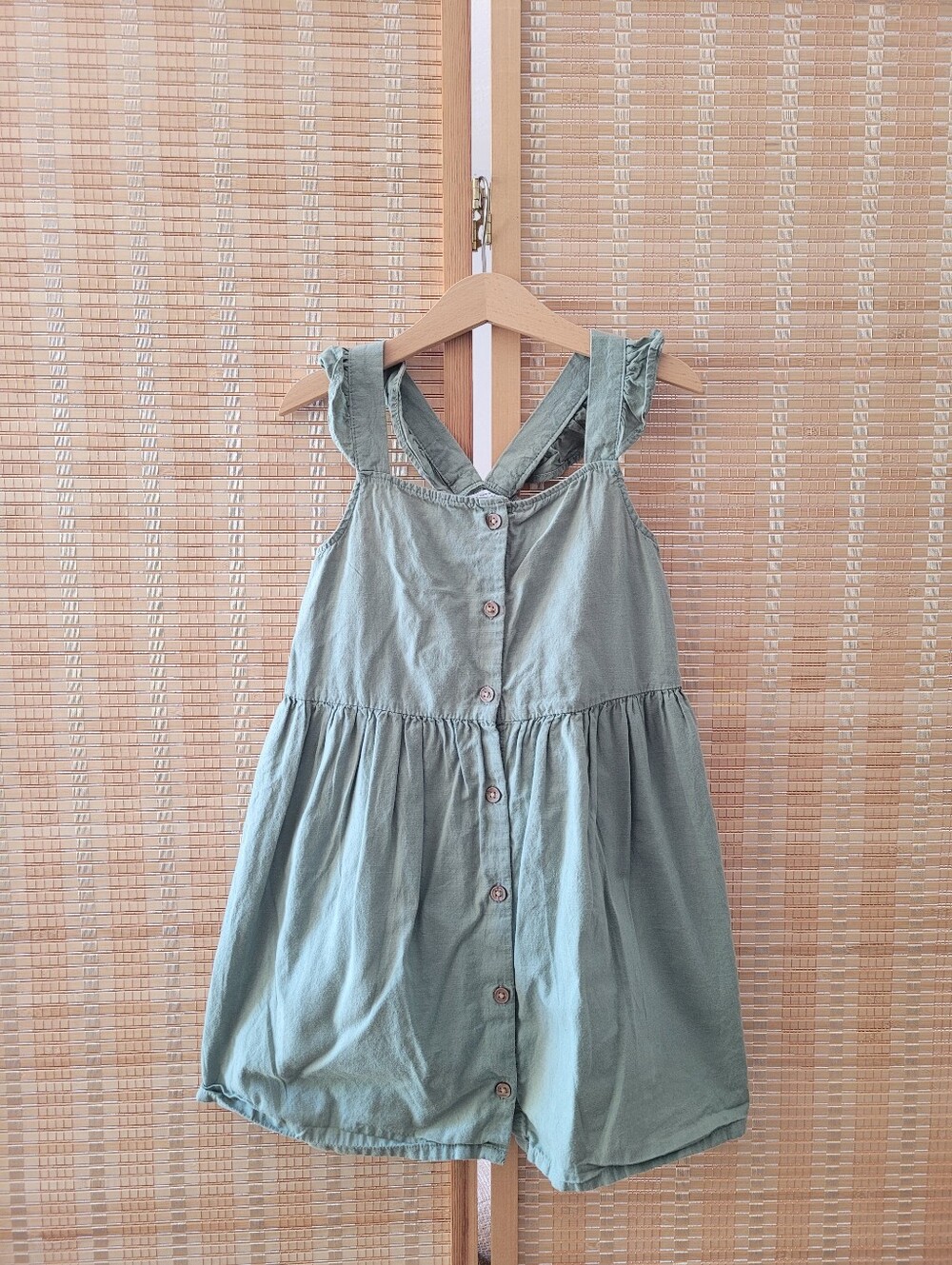 H&M Girls Cotton Sage Green Button-Detail Sundress